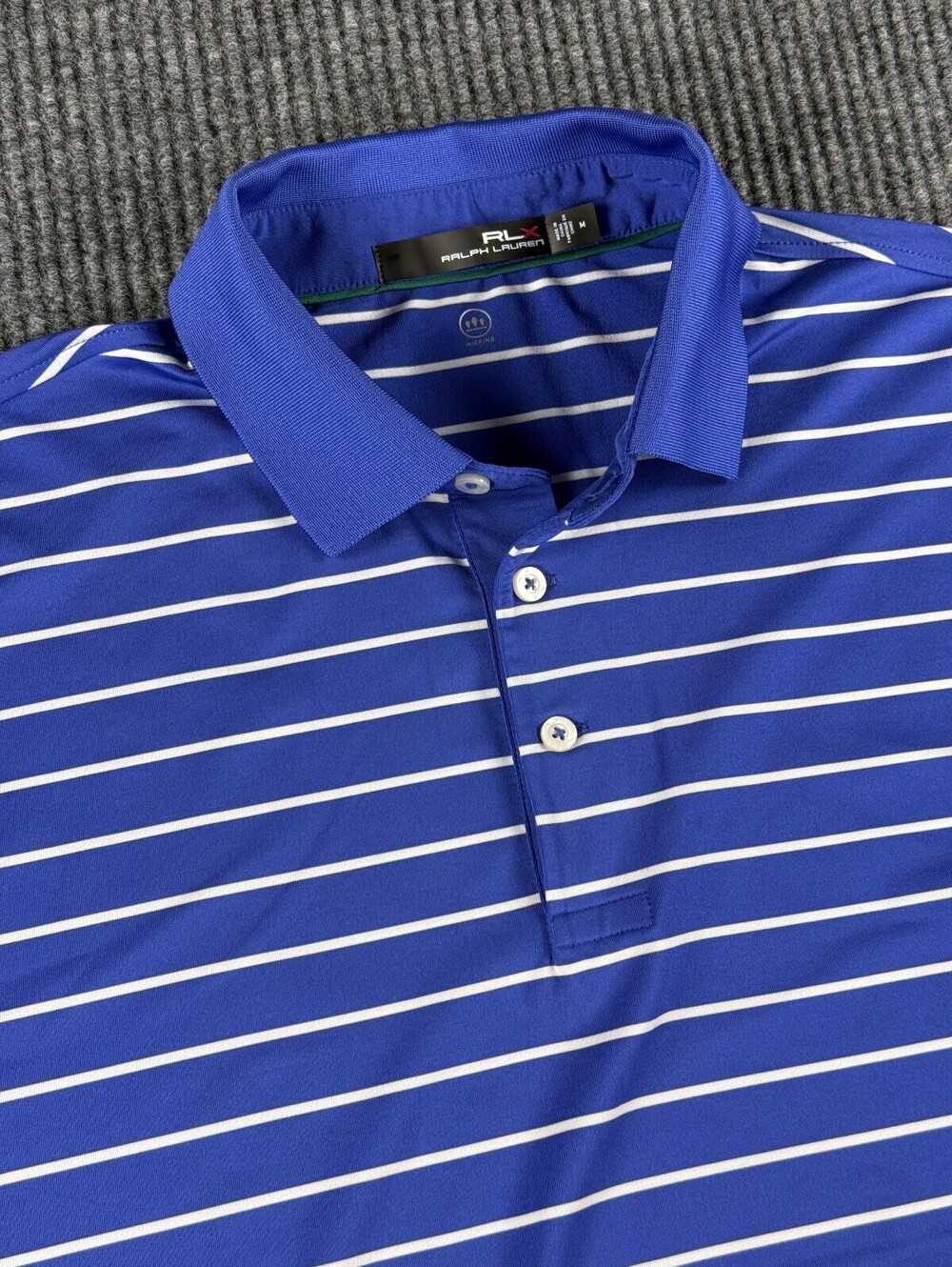 RLX Ralph Lauren Performance Golf Polo Mens M Royal Blue White Striped Wicking